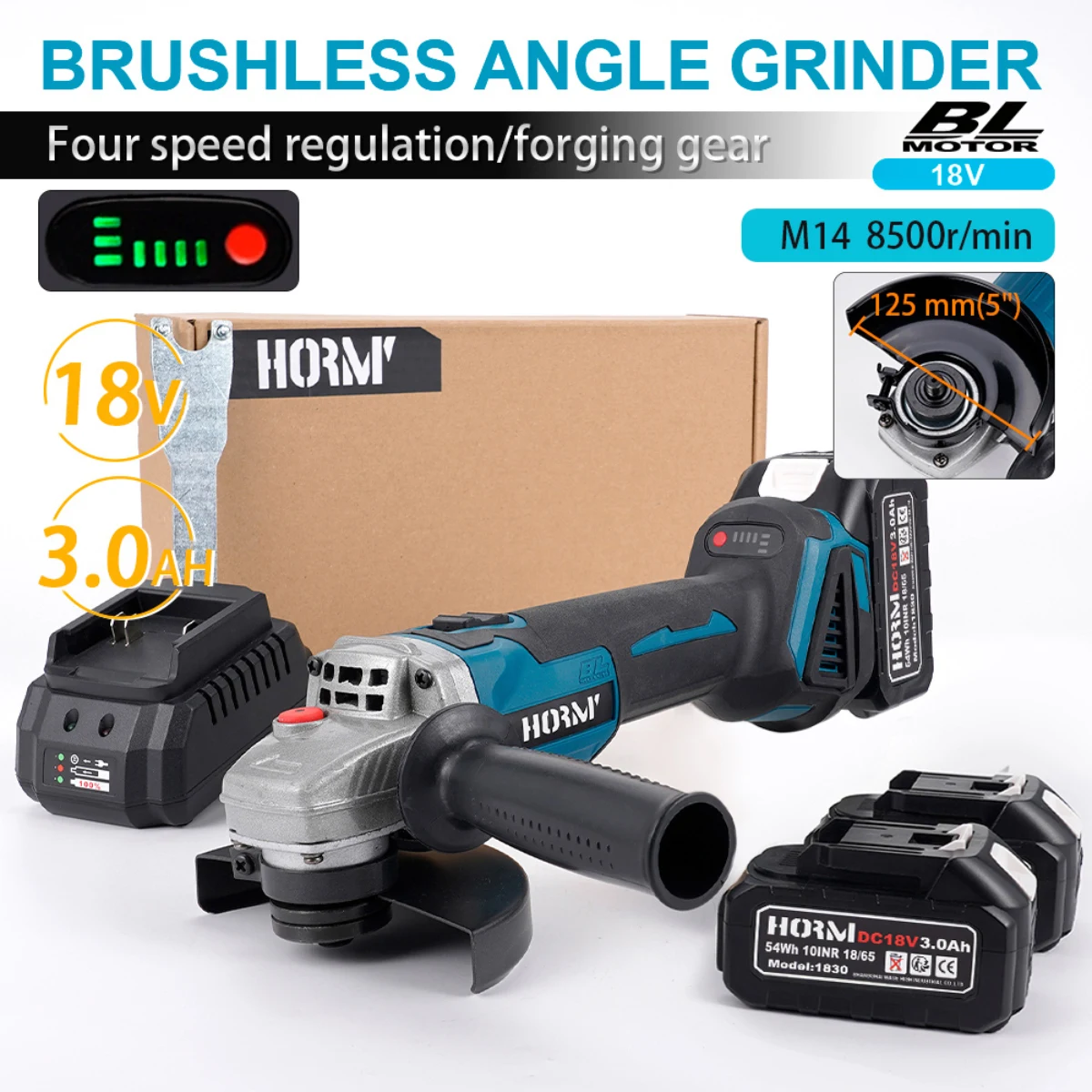 125mm Brushless Angle Grinder Electric Polishing Grinding Machine Handheld Rechargeable Cutting Power Tool For Makita Battery