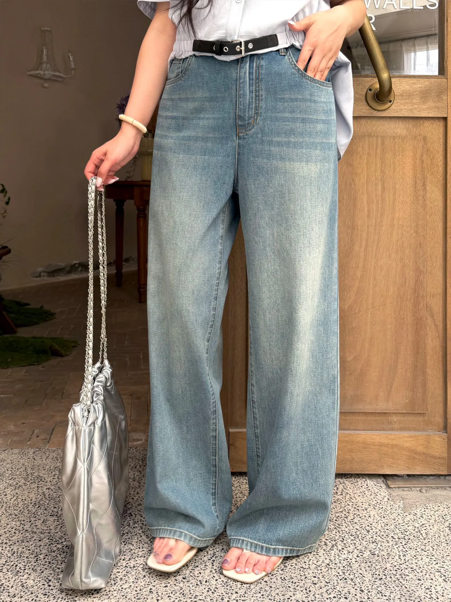 LIEDU Vintage Plus Size High Waist Wide Leg Jeans Women Cotton Washed Denim Loose Fit Drape Flattering Summer Daily Casual Outfi