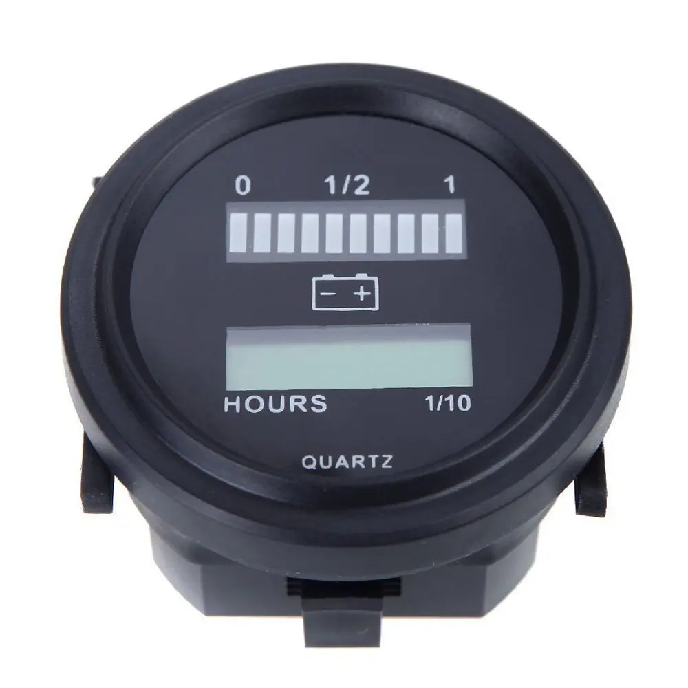 12V/24V/36V/48V/72V LED Digital Battery Status Charge Indicator with Hour Meter Gauge Black