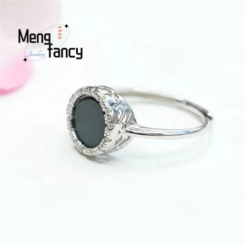 S925 Silver Lnlaid Jadeite Ink Jade Ring Exquisite Elegant Simple High-grade Couple Luxury Quality Fashion Jewelry Holiday Gifts