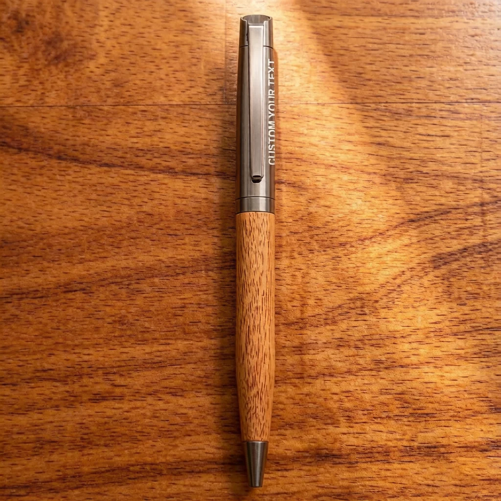 Customizable logo signature pen, metal wood-grain natural wood color rollerball gel pen