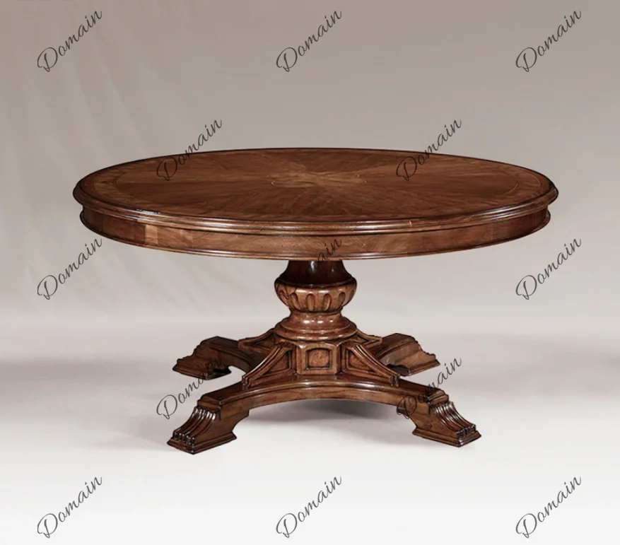 Pure American classical peach blossom core solid wood round dining table villa high-end personalized art old exquisite