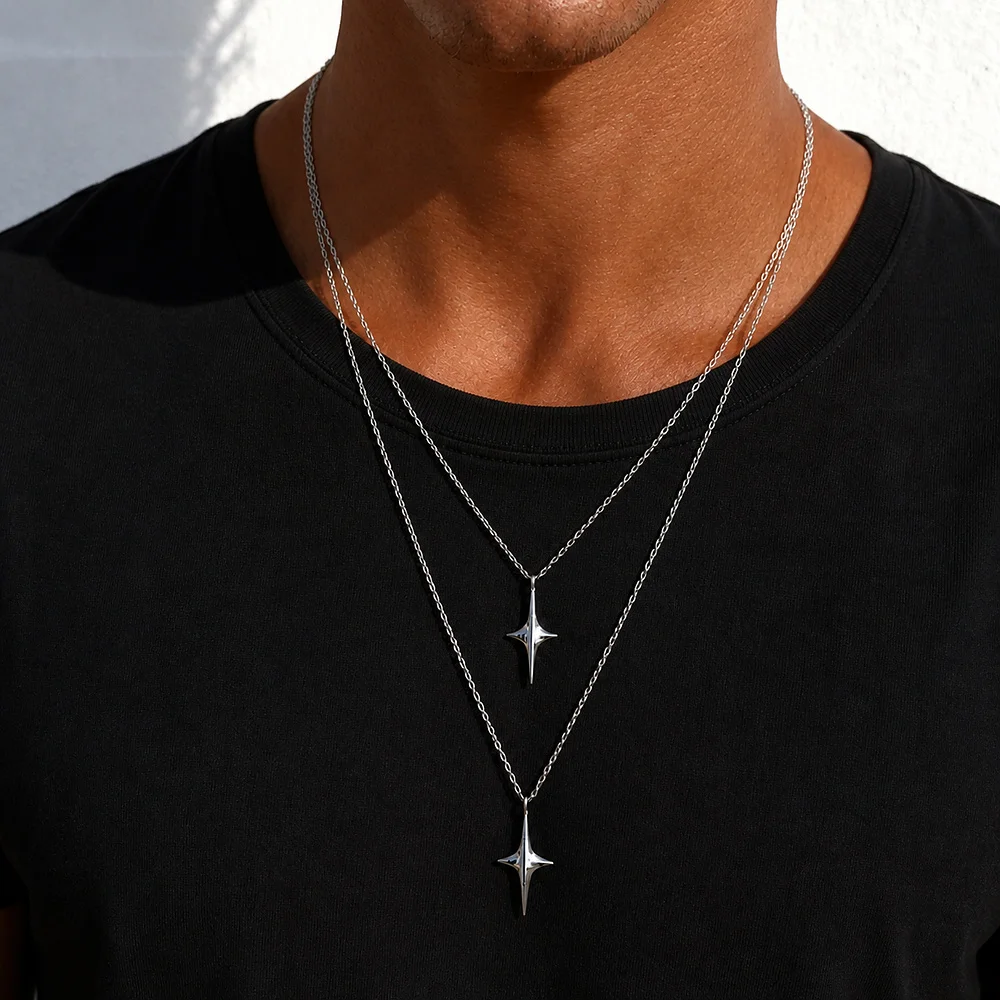 Einfache Herren-Halskette mit quadratischem silberfarbenem Edelstahl-Anhänger, Retro-Schlangenkette, Hip-Hop-Schmuck, Damen-Halskette, Accessoire – Detail 2