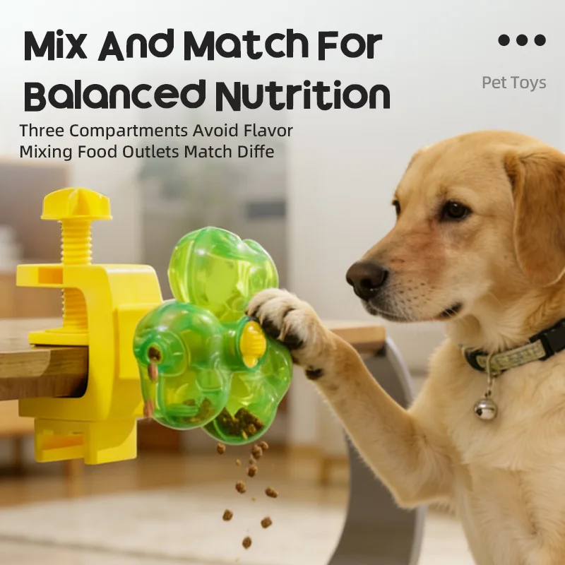 

New Clover Rotating Leakage Food Cat Toy Adjustable Clamp Pet Visible Dog Treat Dispenser Self-Serve Pet Treat Toy Daily Feeding