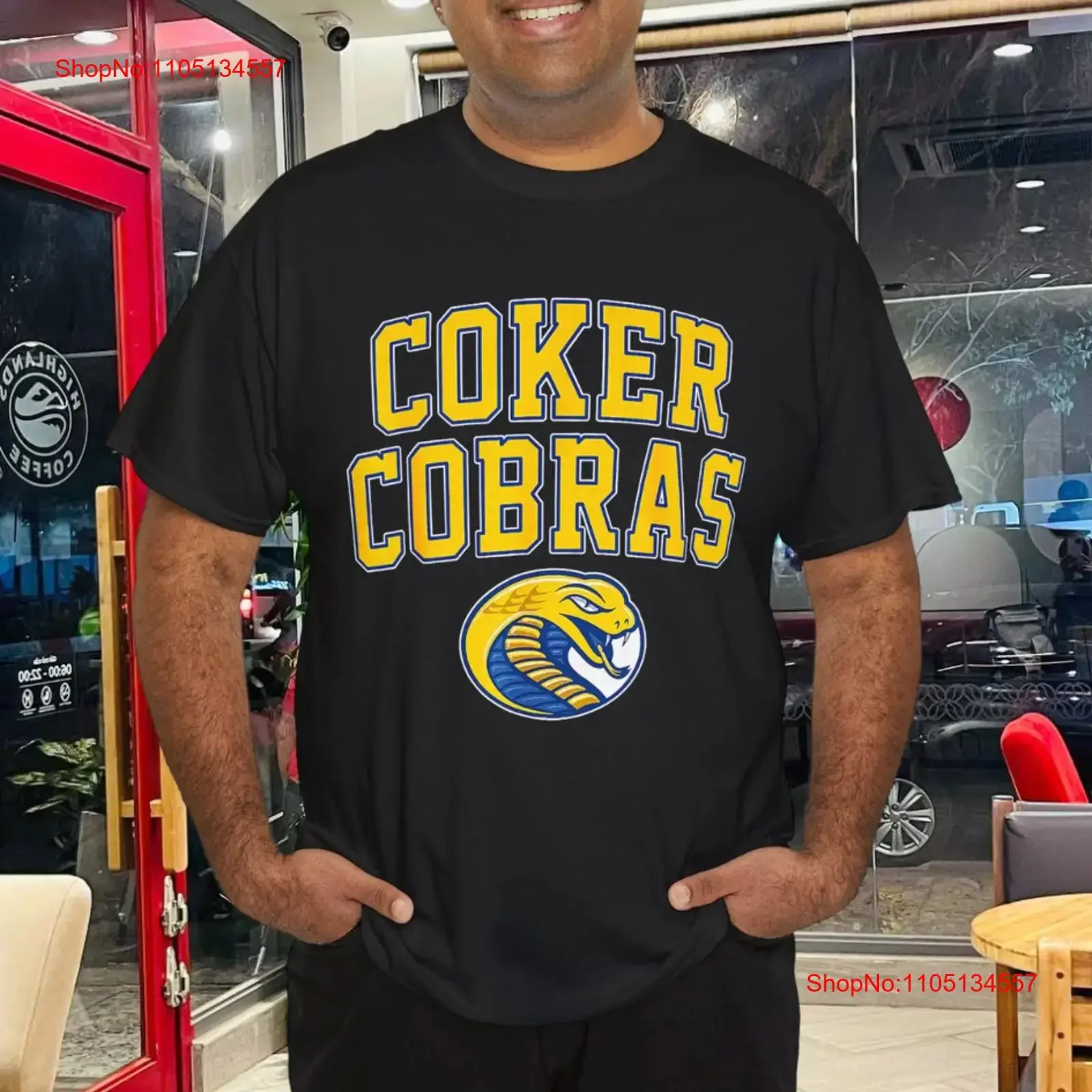 Coker College Cobras Arch Vintage diseño deportivo camiseta vintage lavado elegante Unisex versátil estirado homme streetwear