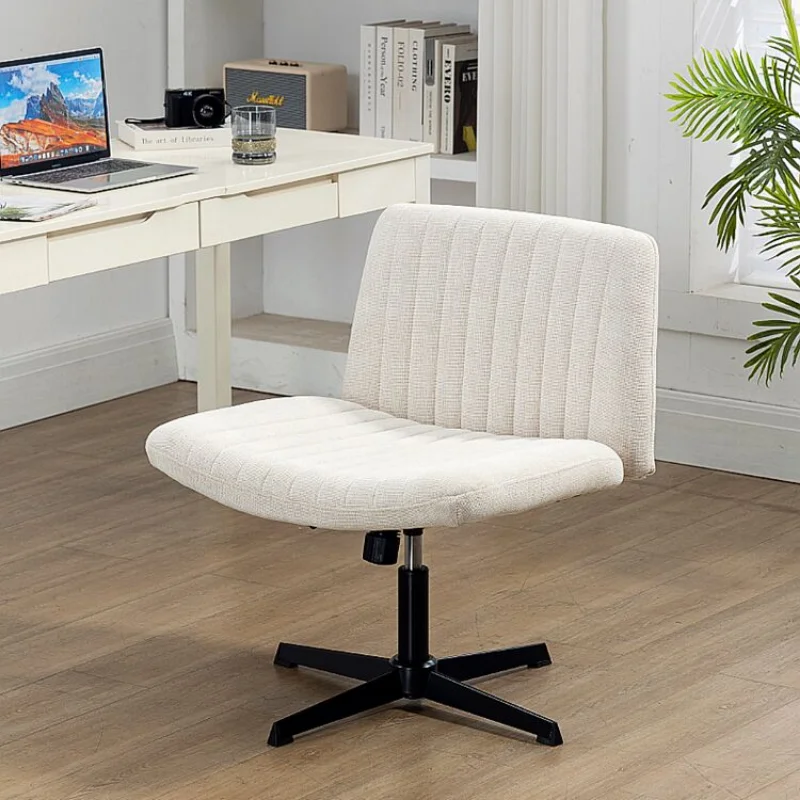 

Cross Legged Office Chair Armless Adjustable Desk Chair No Wheels Modern Leather Vanity Swivel Chair for Home Ergonomic