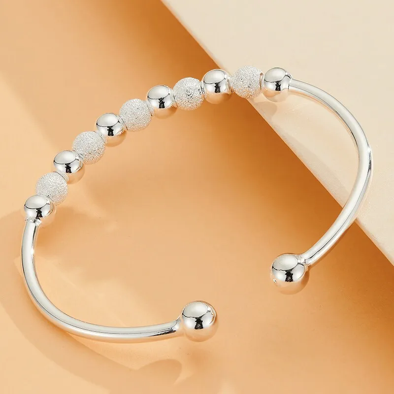 Shunqing Yinlou Beads Pure Silver Bracelet Female Frosted Opening Fashion Silver Ornaments for Girlfriend Niche Young Holiday Gi