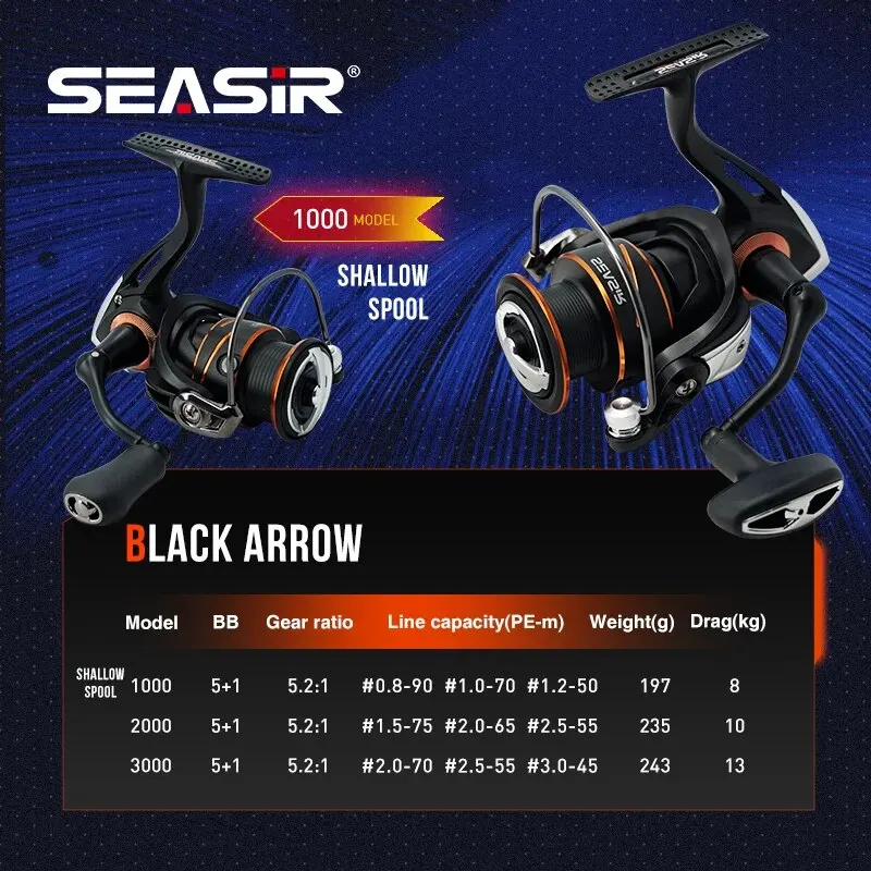 Carrete SEASIR Flecha Negra – 5+1 rodamientos y arrastre suave