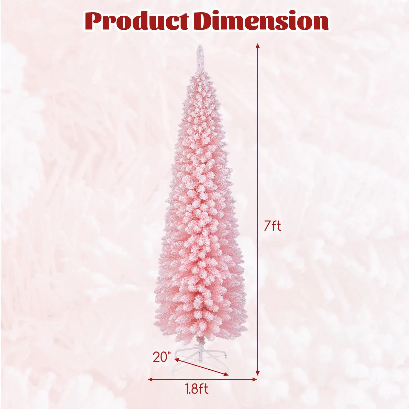 7 FT Artificial Pink Christmas Tree with 635 Branch Tips Folding Metal Stand