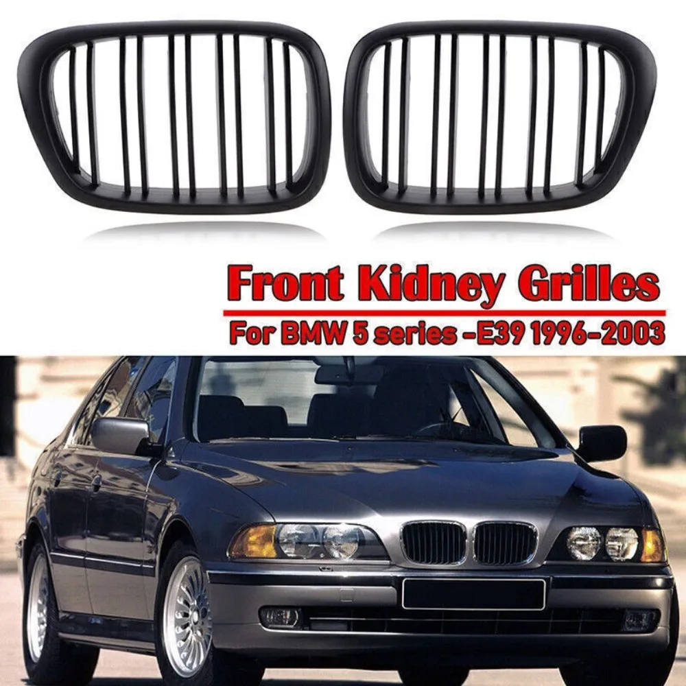 

Fits For BMW 5 Series E39 525/528/530/535/540/M5 1997-2003 Bright Black Double Line Car Front Bumper Hood Kidney Grill Grille