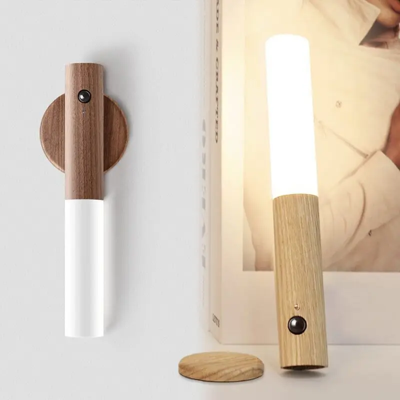 LED Holz USB Nachtlicht magnetische Wand lampe Küchen schrank Schrank Licht Home Treppe Schlafzimmer Tisch bewegen Lampe Nachttisch Beleuchtung