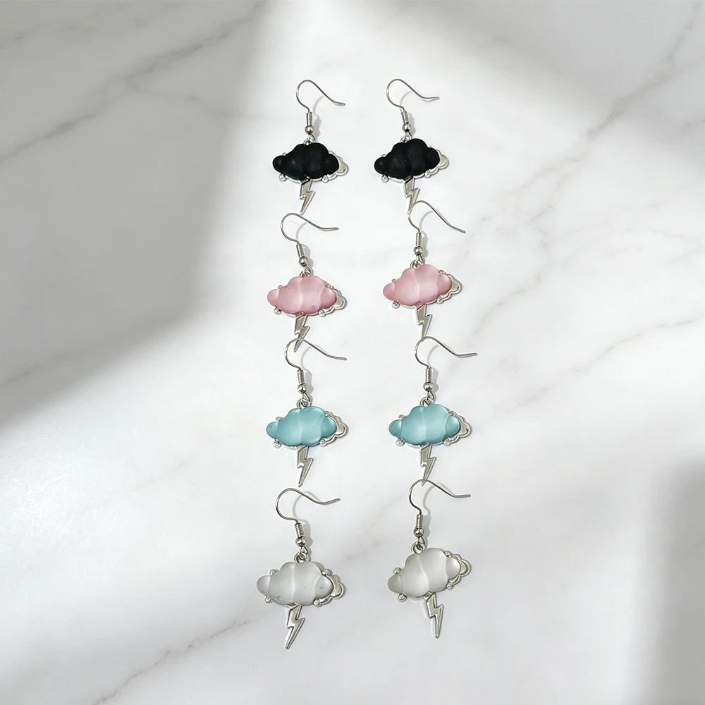 Fun Cloud and Lightning Shaped Earrings, Sweet and Cool Girly Style Multi-Color Frosted Texture Earrings
