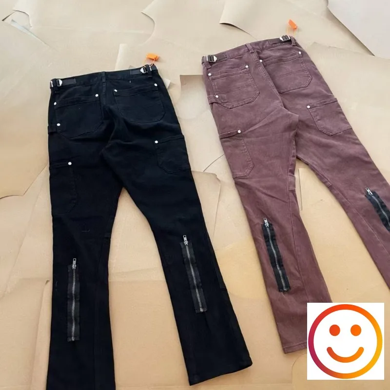 Vujade pantaloni svasati in miniatura Jeans Cargo uomo donna Hip Hop fondo gambe cerniera lavato Casual Vibe Style Denim pantaloni da Cowboy