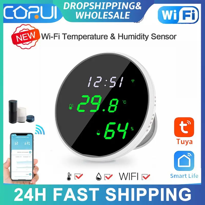 Alarm Push With Lcd Screen Display Smart Life Temperature Sensor With Clock Led Backlight Display Smart Weather Station