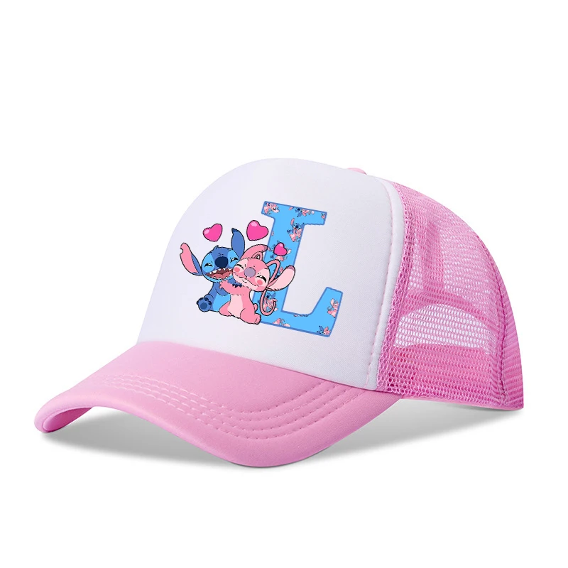 Stitch Disney Ragazzi Ragazze Berretti da baseball Lettere AZ Bambini Estate Cappello in rete traspirante Simpatico cartone animato Anime Sunbonnet