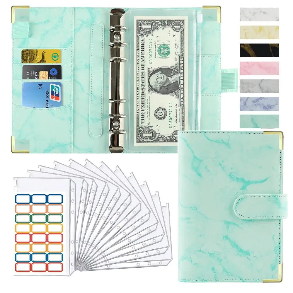 

New A6 Color 6PCS Binder Pockets Binder Zipper Folders for 6-Ring Notebook Binder Waterproof PVC Leaf Document Filing Bag