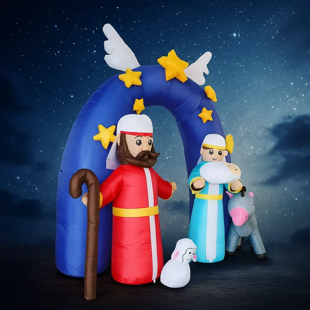 7,8 ft Aufblasbare Spielzeug Weihnachten Hof Dekoration Krippe Bogen Heilige Familie Tier Stern LED Lit Hause Urlaub Ornament Geschenk Dekoration