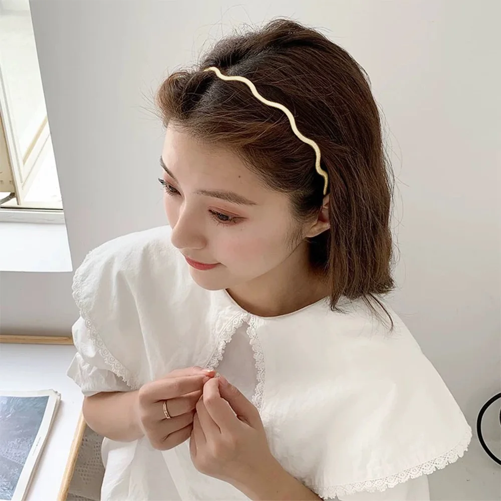 Simple Gold Wavy Metal Hairbands Elegant Waved Headbands Fashion Women Koraen Crown Head Hoop Hair Styling Headwear Accessories