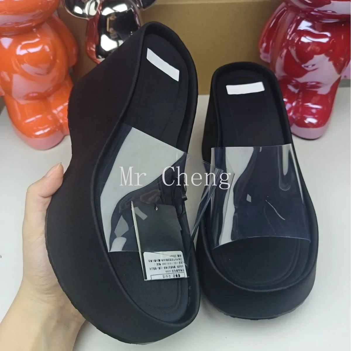 Traf 2024 Summer New Platform Wedge Heel Slippers Thick Sole Sandals Women's Fashion Online Celebrity Transparent High Heels