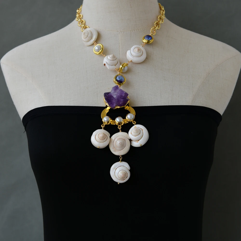 

GG Natural Purple Flower Pendant Culture Pearl Pearl shell Chain Necklace
