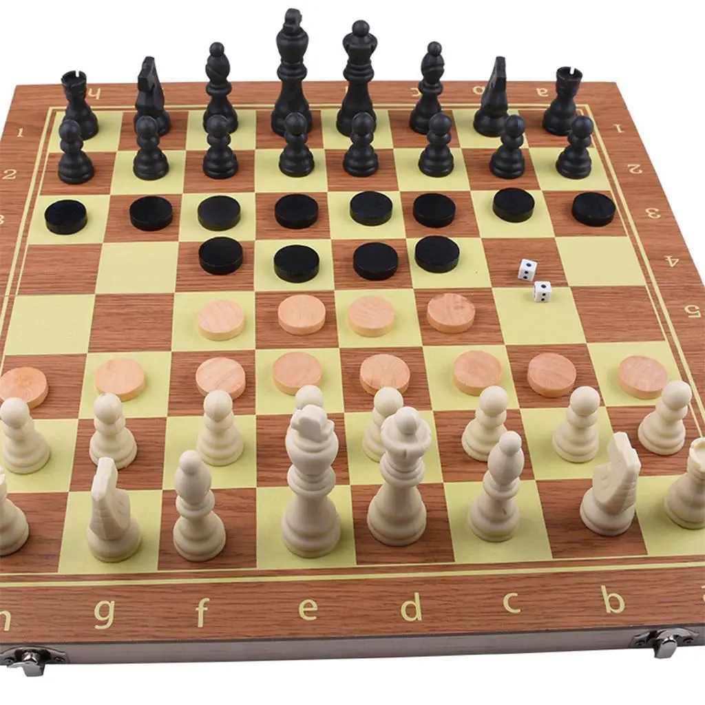 " Folding Wooden Chess Set Chessboard Board Game W/ Storage Container