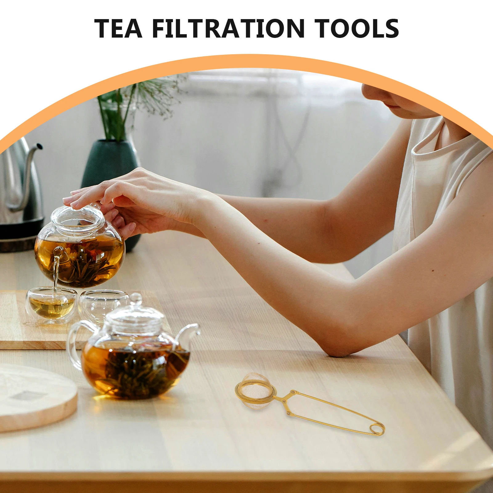 

2Pcs Household Tea Strainer Fine Workmanship Compact Lightweight Enjoyful Tea Accessory for Home Office Golden