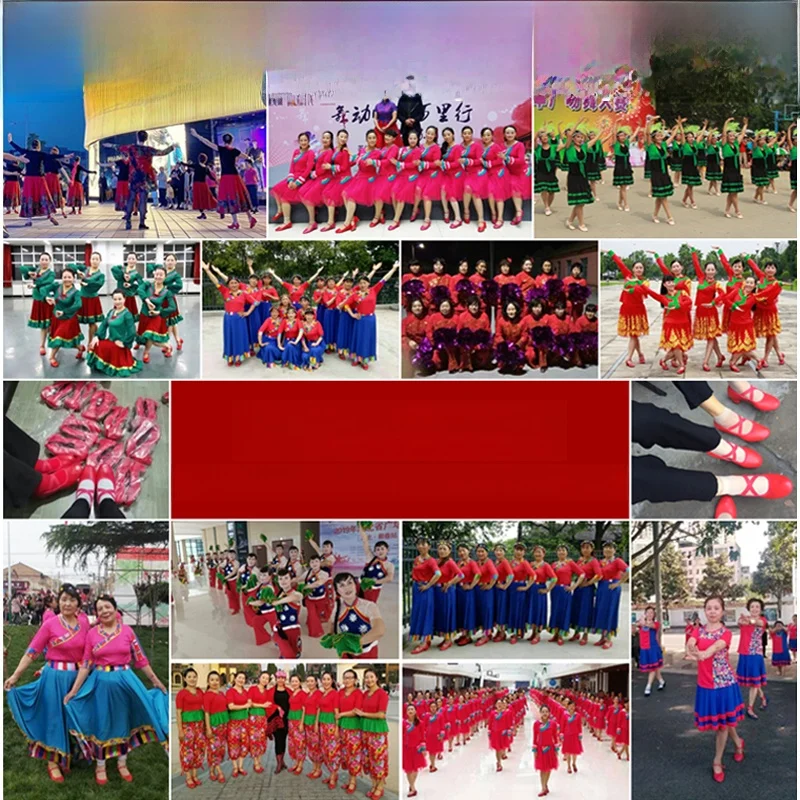 

Red Canvas Dance oes for Women Medium Heel Square Dancing oes Soft Bot Adult Footwear Breathable Me Upper