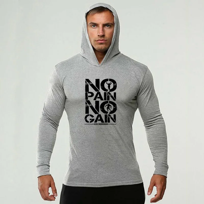 Gym Sport Workout Muskelkleidung Herren Laufen Langarm Baumwolle T-Shirts Fitness Kapuzenshirts Bodybuilding Slim Fit Hoodie