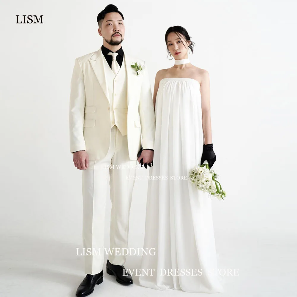 Lism-女性のためのエレガントなサテンのプロムドレス,シンプル,韓国,結婚式,写真の撮影,床の長さ,ブライダルガウン,ノースリーブ,2024