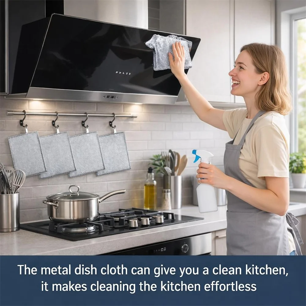 6PCS Non-Scratch Wire Cleaning Cloths - Reusable Multipurpose Scrub Rags for Dishes, Sinks, Countertops & Stoves