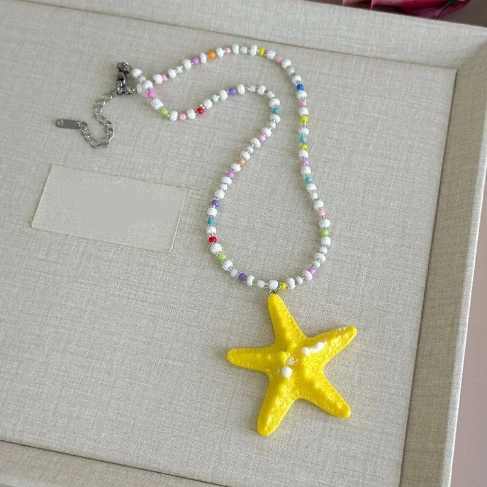 Bohemian Starfish Necklace Dopamine Bead Colorful Trendy Beach Necklace Splicing Beach Surfer Summer Clavicle Chain