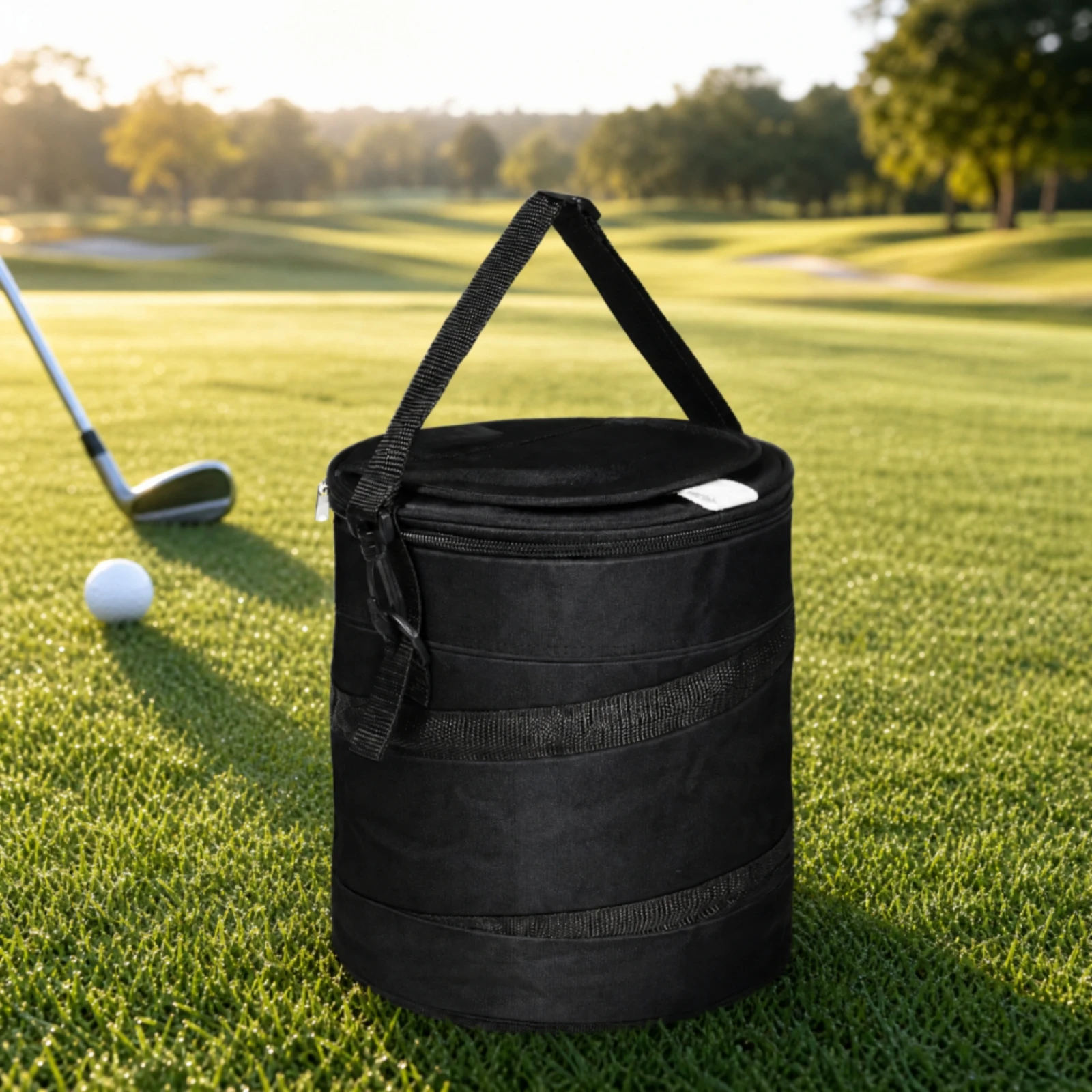 Cylindrical Insulated Cooler Bag Large Leather Exterior Cooler Bag Lightweight Spacious for Golf, Outdoor Activities