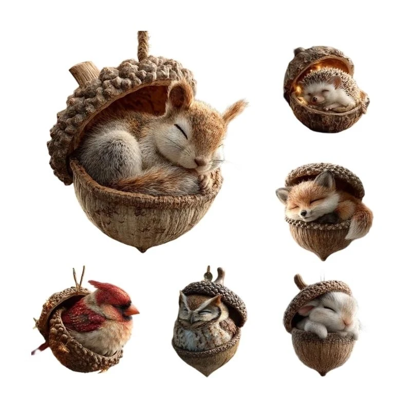 (قطعة واحدة) زينة عيد الميلاد من الأكريليك على شكل حيوانات مع توت أحمر، تعليق شجرة للمقصورة، عرض عطلة المزرعة