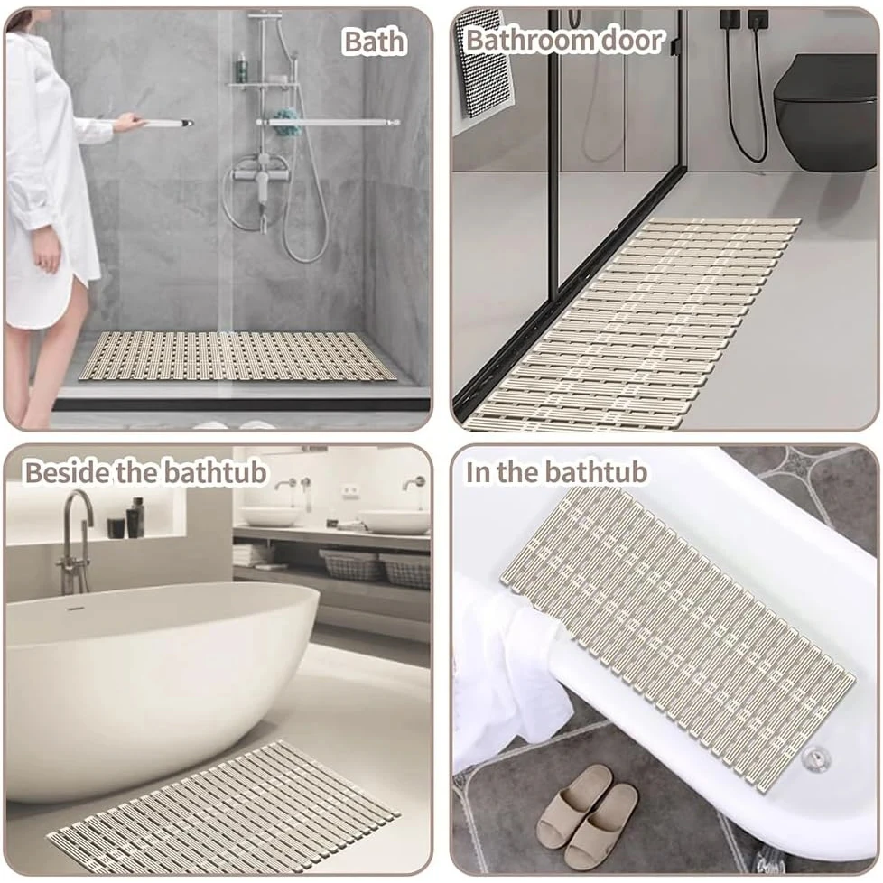 Bathroom Anti-Slip Mat, Long Foldable Anti-Wrestling Suction Cup Floor Mat, Groove Design For Easy Care And Anti-Slip Bath Mat