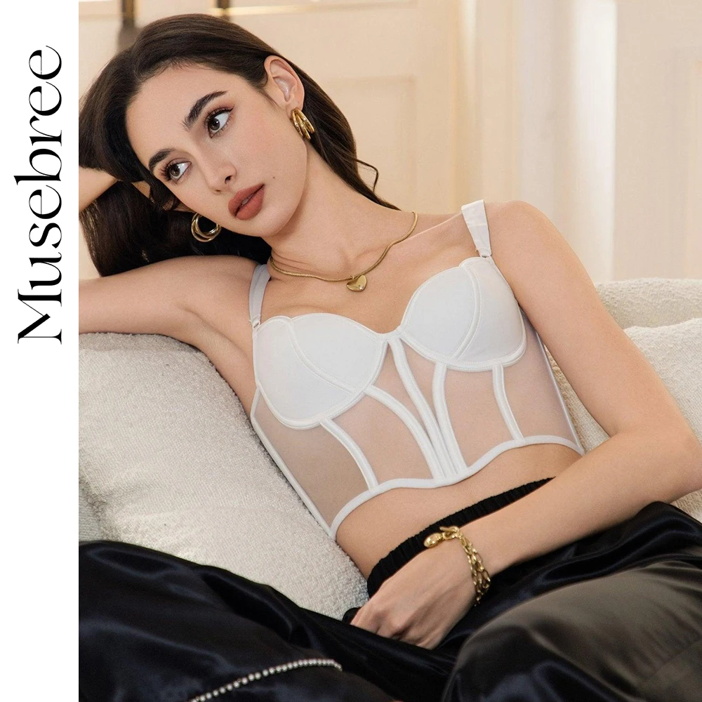 

Musebree Women's French Style Push Up Bra Ladies Lace Sexy Bras Simple White Mesh Beauty Back Bra Breathable Bralette Women Bra