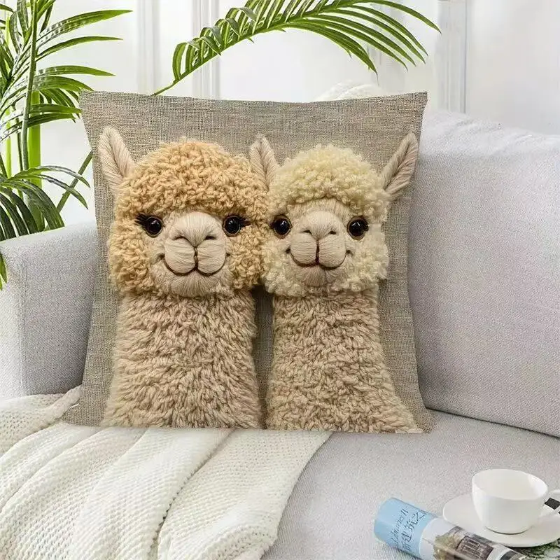Cute Alpaca Printing Pillowcase for Home Office Hotel Sofa Decorations Kawaii Kids Adult Cushion Cover Pillow Cases 45cm