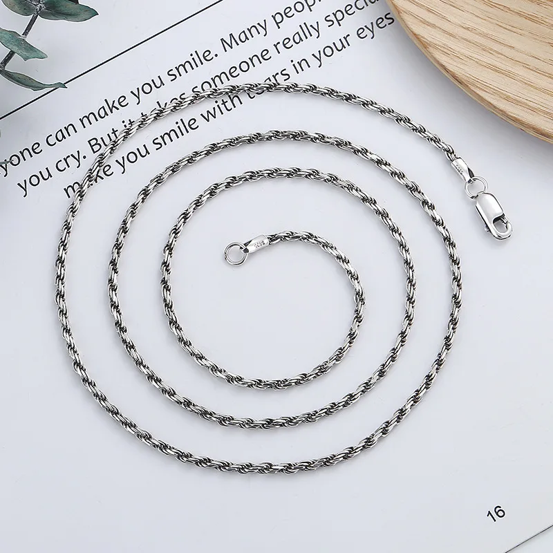BOCAI New 2.5MM S925 Sterling Silver Jewelry Trendy and Versatile Twisted Hemp Rope Chain Selected Gifts for Men and Women