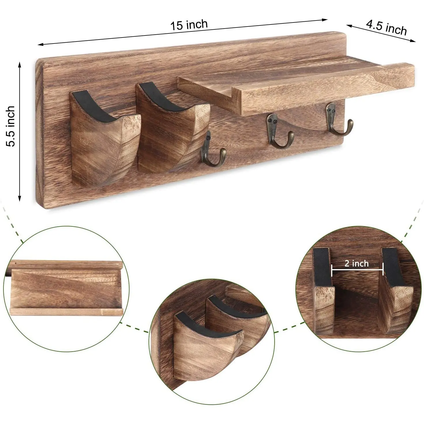 

AB51 Настенная вешалка для гитары Держатель для гитары Настенный кронштейн Вешалка для гитары Деревянная подвеска с держателем медиатора и 3 карбонизированными крючками