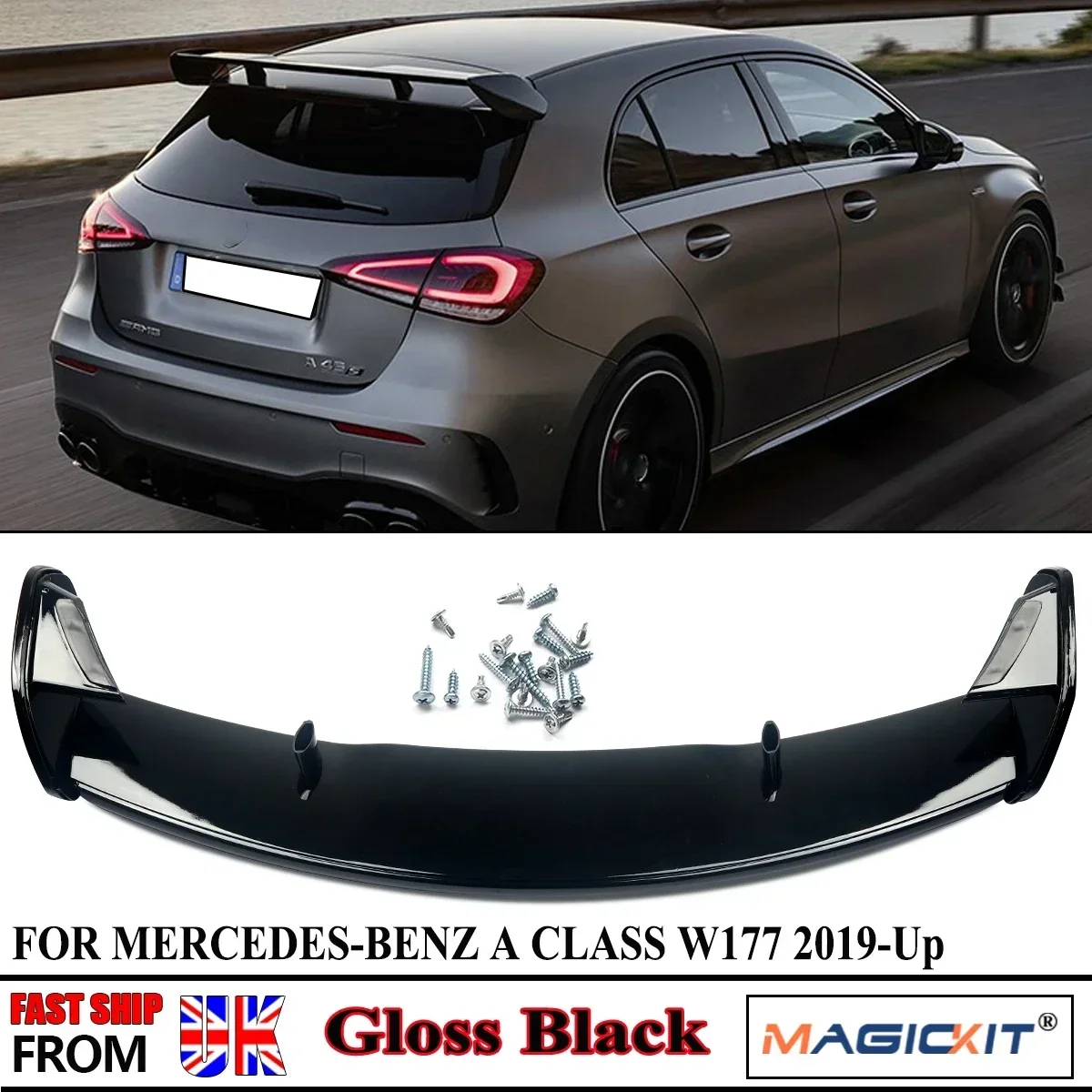 For Mercedes Benz A Class W176 W177 Hatchback A180 A200 A220 A250 A260 AMG A45 Style Rear Roof Trunk Spoiler Wings 2013-2022