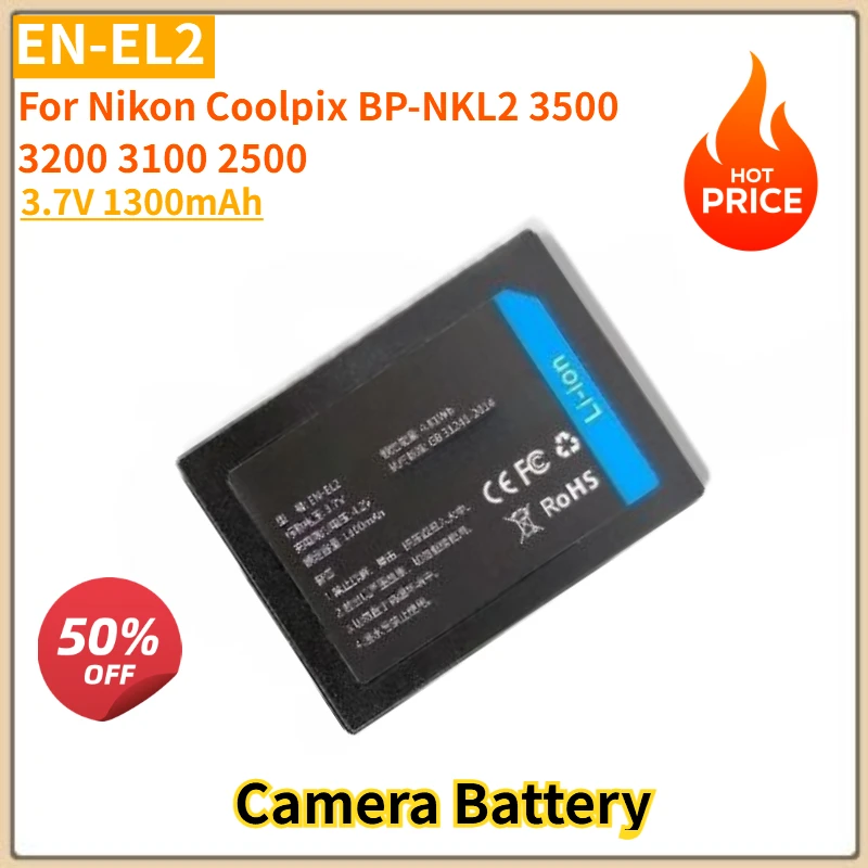

EN-EL2 EN EL2 Camera Battery 3.7V 1300mAh for Nikon Coolpix BP-NKL2 2500 3100 3200 3500 Camera Brand-New High Quality
