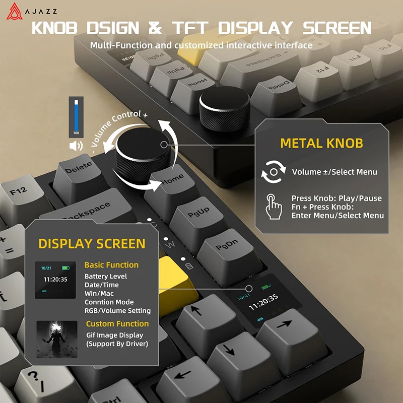 Клавиатура AJAZZ AK820 / AK820PRO TKL игровая механическая, проводная, Bluetooth, 82 клавиши