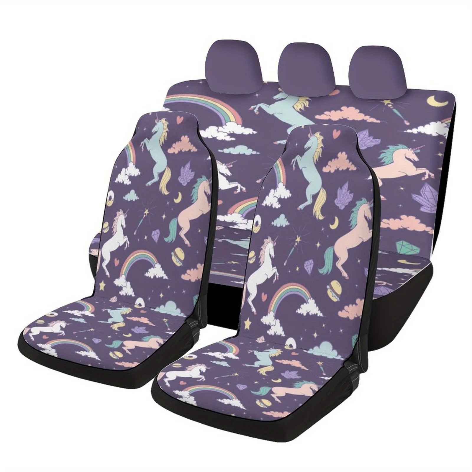 

7pcs Car Interior Covers, Breathable And Non-Slip, Suitable For Five- Cars, Featuring A Cute And Beautiful Pony Design.