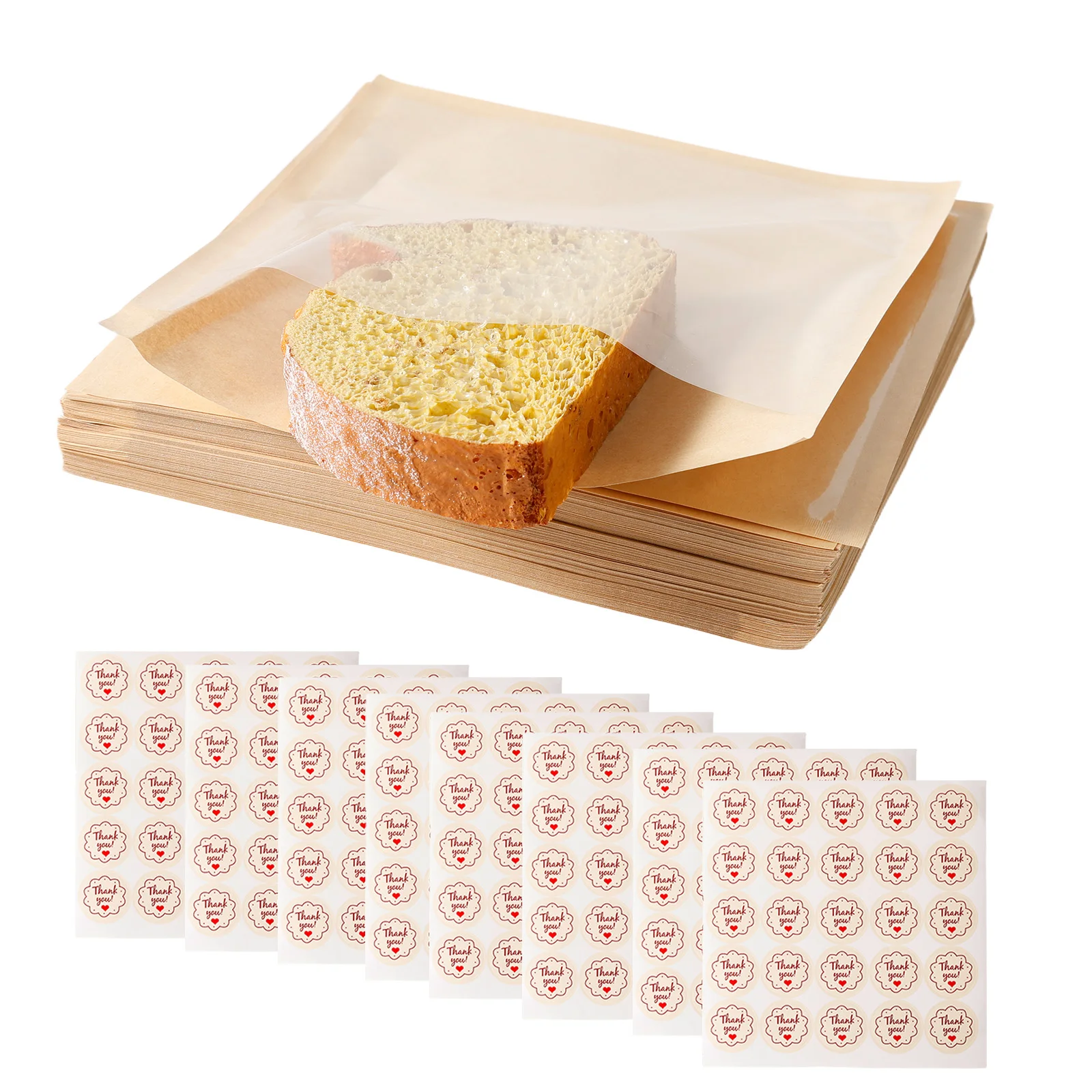 200Pcs Paper Sandwich Bag Stickers Cookie Packaging Bag with Transparent Window and Stickers for Candy Cake Dessert Snack
