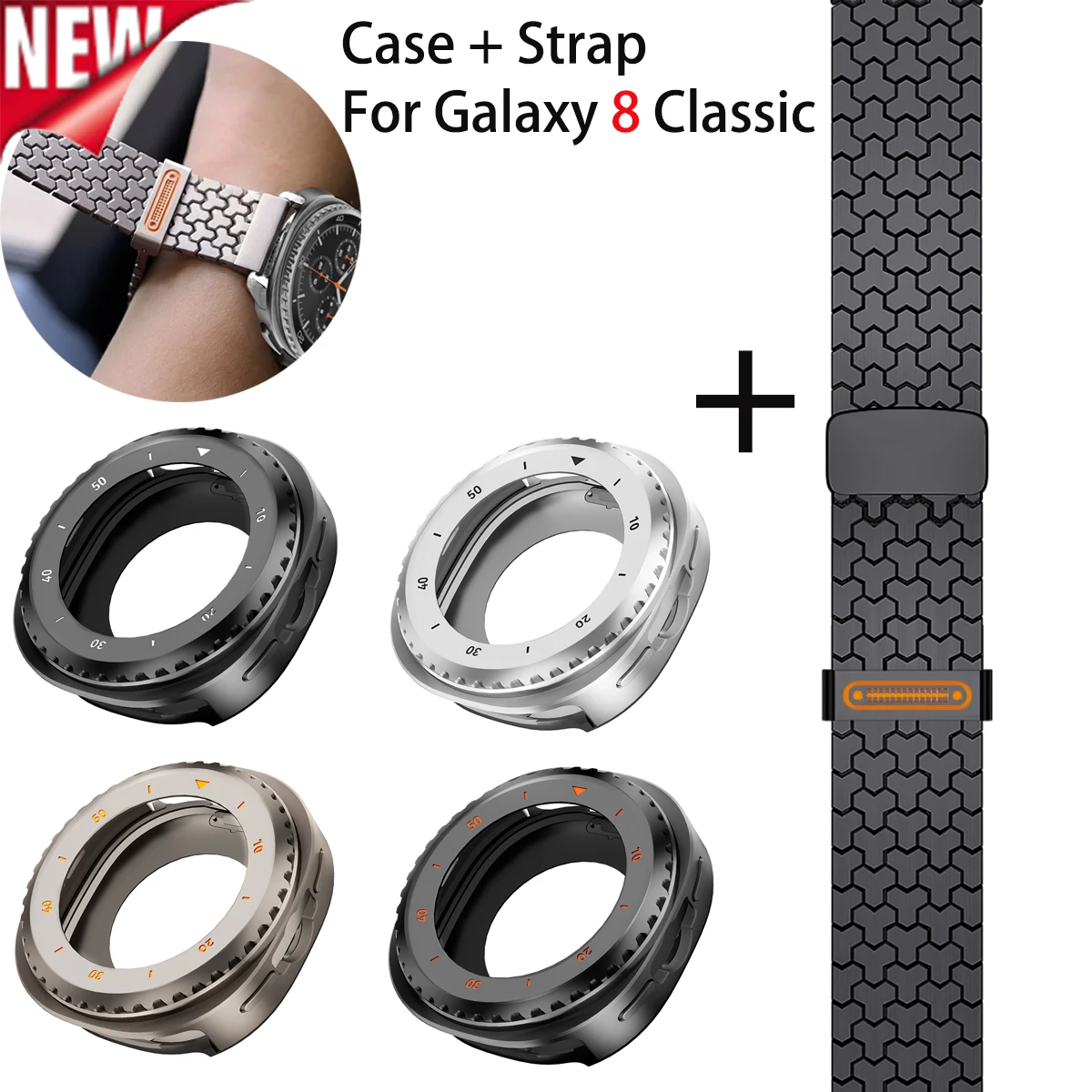 Kit 2 em 1 para Samsung Galaxy Watch 8 Classic 46mm: Capa Protetora Rígida de Metal + PC com Pulseira Magnética para Negócios