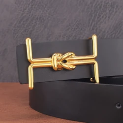 Cinturón negro de alta calidad para hombre, correa de cuero genuino con hebilla deslizante y letras de lujo, 3,8 cm de ancho, informal