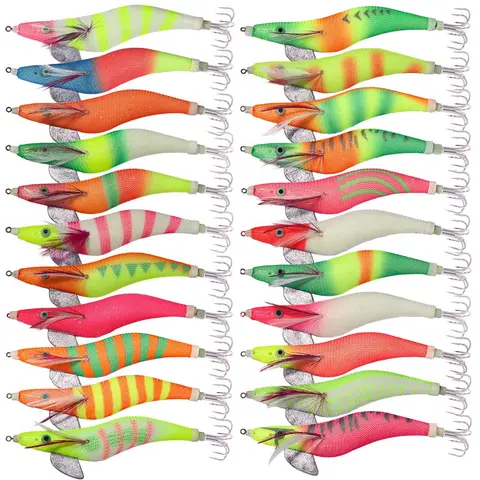 22pcs/Lot Luminous Squid Jigs,15cm 28g 4.0# Artificial Fishing Lure,Squid Hook,Jig Baits,Octopus Cuttlefish Baits for Saltwater