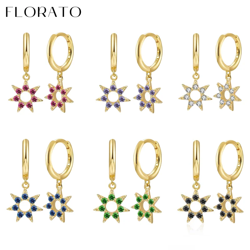 925 Sterling Silver Ear Needle Hollow Star Pendant Hoop Earrings For Women Zircon Gold Earring Fashion Party Jewelry Accessories