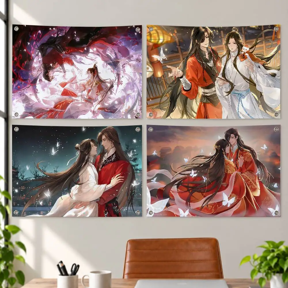 Tian Guan Ci Fu H-Heaven Official Blessing Aesthetic Wall Tapestry Flag Printed Wall Hanging Living Room Party Outdoor Decor