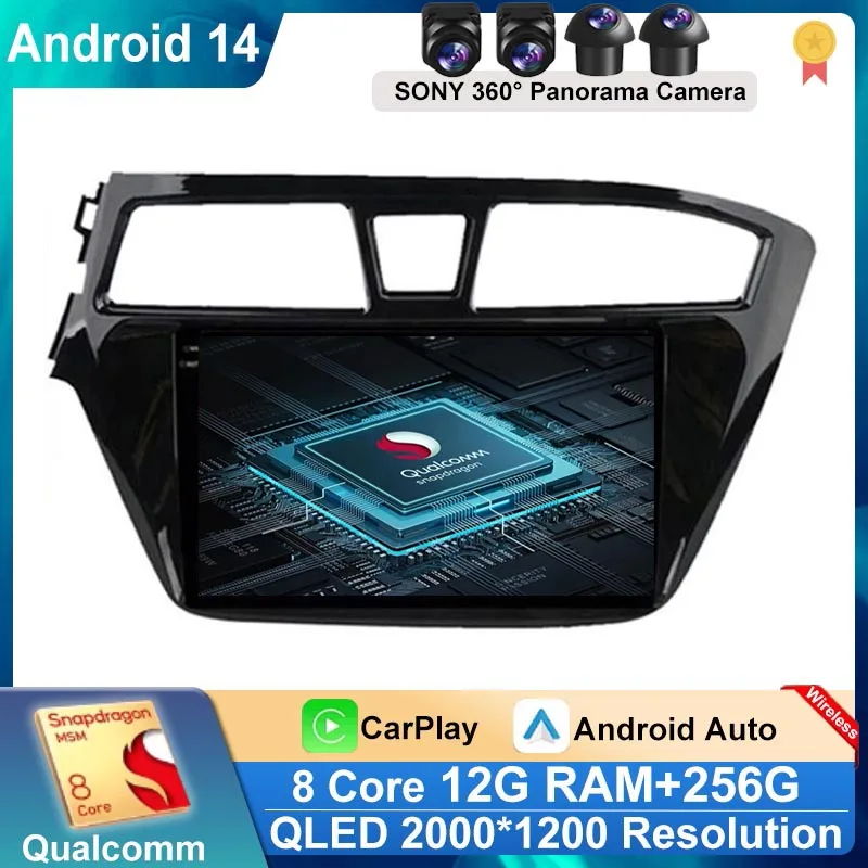 

For Hyundai I20 LHD 2015 2016 2017 2018 Android 14 Carplay Car Radio Navigation GPS Multimedia Player WiFi+4G Auto stereo BT DSP