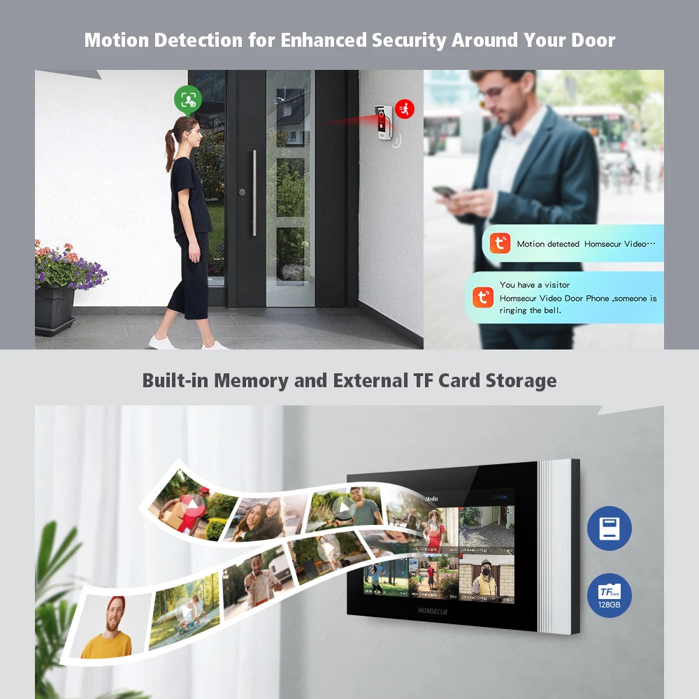 4 سلك 7 "اليدين الحرة WIFI Tuya APP HD أمن الوطن فيديو باب الهاتف نظام اتصال داخلي 1080P IP65 كاميرا جرس الباب كشف الحركة #3